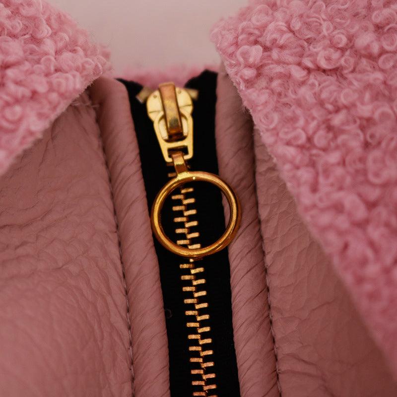 Plush Zipper Warm Faux Leather Dog Jacket