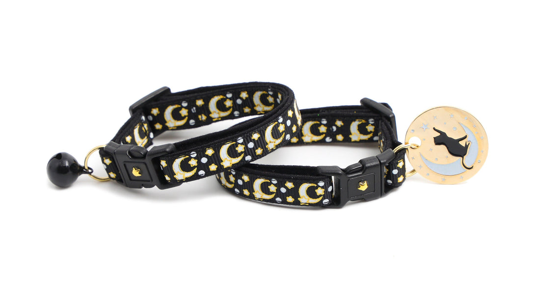 Gold Moons and Stars on Black V2 Cat Collar